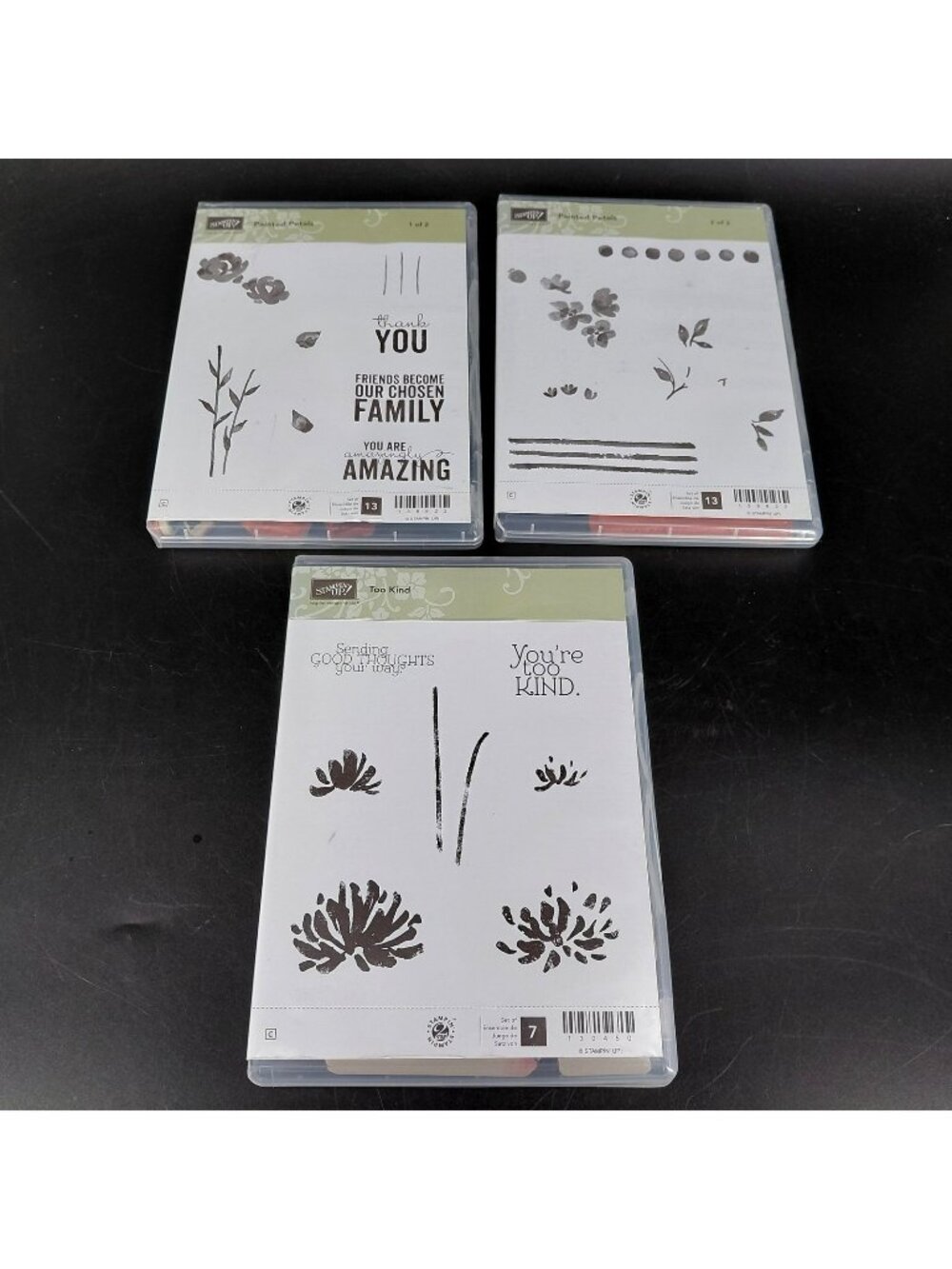 Stampin Up Painted Petals Too Kind Rubber Cling Stamp Set Lot 3 Flowers Plants